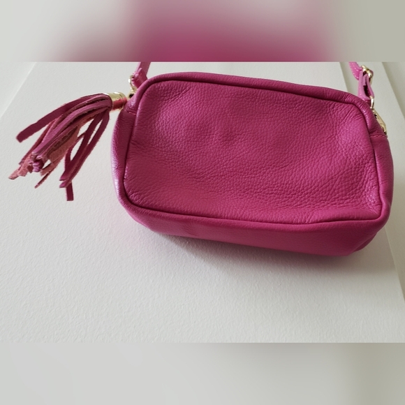 Borse In Pelle Italian Leather Crossbody Shoulder Bag Camera hot pink - Picture 2 of 4